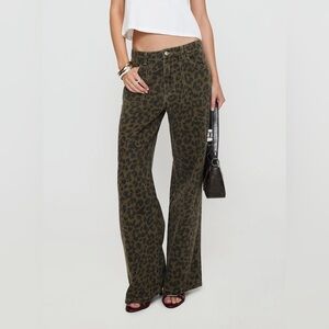 Princess Polly Low Rise Wide Leg Jean Leopard Size 10